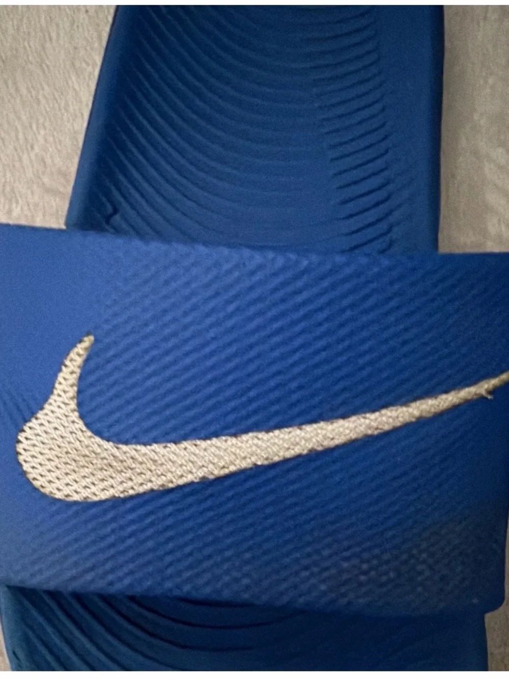 Nike Kids Blue Slide Sandals with White Swoosh Accent, Size 1Y